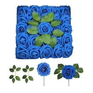 Artificial Roses 25 Royal Blue Flowers Stems DIY Wedding Bridal‎ Shower Decor